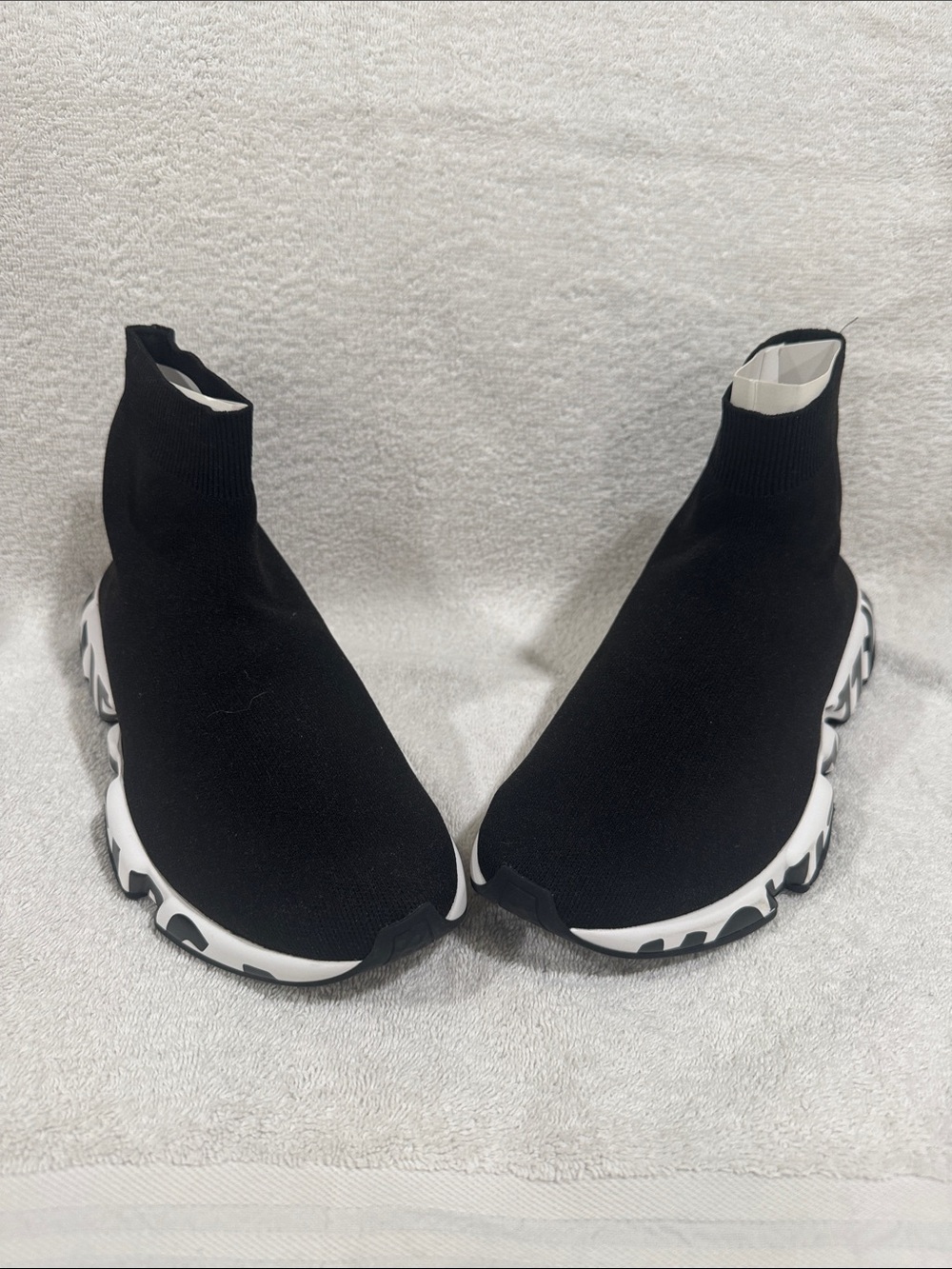 Balenciaga Black Knit Sock Sneakers with White Patterned Sole